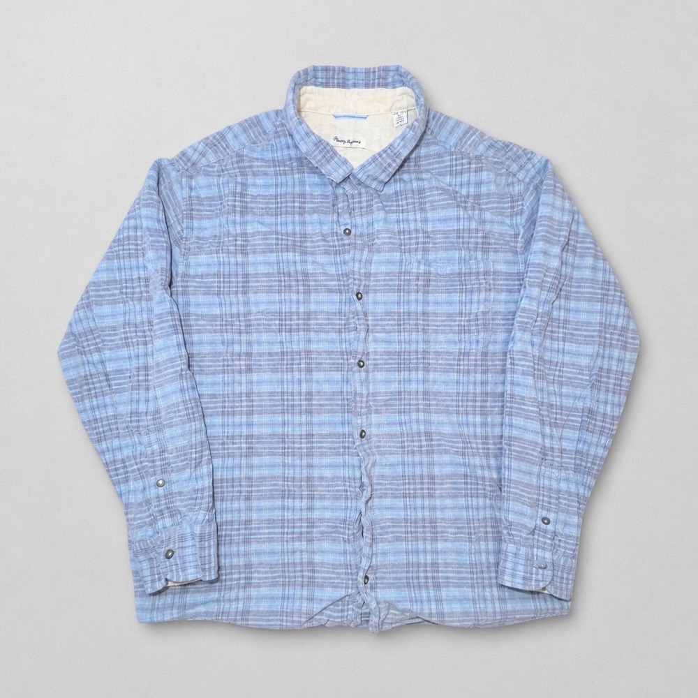 Tommy Bahama Mens 3XL Blue Plaid Cotton Long Sleeve Button Down Shirt Big & Tall